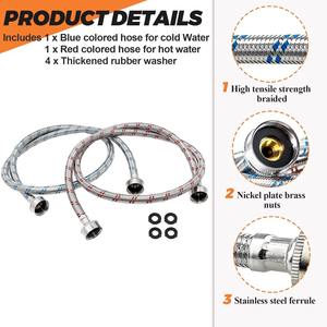 Manguera de Entrada para Lavadora de Acero Inoxidable Premium, Manual, a Prueba de Fugas y Roturas, Trenzada, para Uso en Exteriores y Hoteles, Tamaño Personalizado - Product Image 2