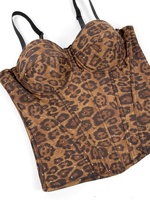 Leopardenmuster Jersey Gewebtes Crop-Top/Camisole Tragbar als Innen-/Außen-Schicht Dehnbarer Push-up Formgebender Bodysuit