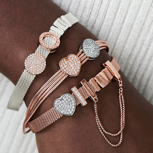 <span class=keywords><strong>Bracelet</strong></span> à breloques en argent 925 avec fermoir en forme de cœur de la série Reflexions, style cubain avec zircon, pour la création de bijoux féminins, idéal comme cadeau - Product Image 4