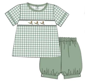 Venta al por mayor Smocked burbuja vestido verano pato ganso niños trajes bebé niña ropa niño niños conjuntos de ropa - Product Image 5