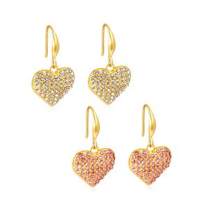 Pendientes de Aro Perforados en Forma de Corazón de Acero Inoxidable con Baño de Oro de 18K y Circonitas Blancas y Rosas, Pendientes de Corazón de Moda para Mujer - Product Image 2