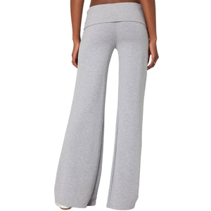 Pantalons de sport gris sur mesure en gros, tenues de fitness, pantalons à jambes larges pour femmes, pantalons à revers - Product Image 2