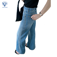 Jean baggy personnalisé YUANBOFEI, coupe vintage, jambe large, en denim délavé, avec décoration intégrale en strass et diamants