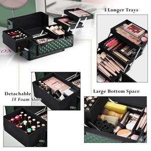 Rolling <strong>Makeup</strong> Train Case with <strong>Wheels</strong> &amp; Drawers Professional <strong>Makeup</strong> Case <strong>on</strong> <strong>Wheels</strong> Cosmetic Vanity <strong>Trolley</strong> Travel Beauty Box - Product Image 5