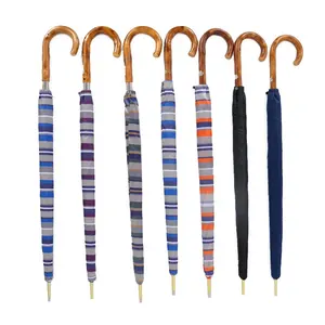 Sell Best Zebra Stripes Pattern Wooden Gift Umbrella Custom Logo Burlywood J shape Long Handle Straight Stick Umbrella