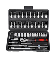 Kit d'outils manuels multifonctions OEM 46 pièces en acier au carbone, comprenant clés mixtes, clés à douilles, pour réparation de vélos et usage domestique, avec mallette rigide