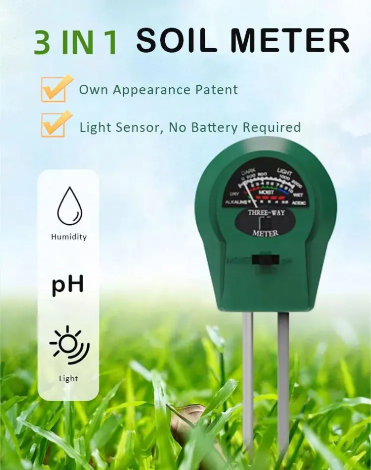 2022 Moisture Light 3 in 1 Soil PH Meter Soil Moisture Tester for Garden Planting