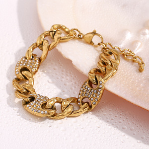Bracelet en acier inoxydable <span class=keywords><strong>de</strong></span> style cubain, bijoux pour hommes, hip-hop, plaqué <span class=keywords><strong>or</strong></span> 18 carats, bracelet cubain épais en zircon, nez <span class=keywords><strong>de</strong></span> cochon - Product Image 3
