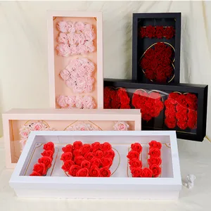 Caja de flores rectangular plegable para el día de la madre, ventana de San Valentín, caja de regalo de amor abierto