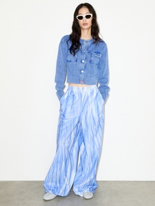 Women Tie Dye Wide Leg Pants Elastic Waist Loose Fit Full Length Casual <b>Summer</b> Cotton Knitted <b>Trousers</b> - Product Image 2