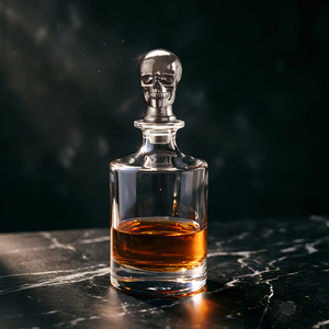 NOVARE Carafe à whisky cylindrique moderne 850 ml (28 oz) en verre, avec <span class=keywords><strong>bouchon</strong></span> en alliage de zinc en forme de crâne, sans plomb, en cristal, fabriquée à la machine - Product Image 5