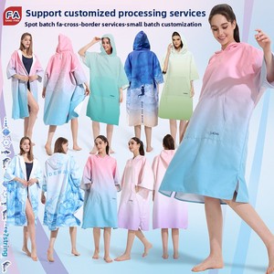 Microfibre Imprimé Plage Natation Surf Cape À Séchage Rapide Serviette De Bain À Capuche Avec Fermeture Éclair Produit - Product Image 3