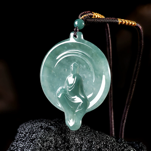 Colgante de Buda sin rostro de jade natural azul esmeralda, pieza de joyería budista de jade de grado hielo para iluminación Zen. - Product Image 4
