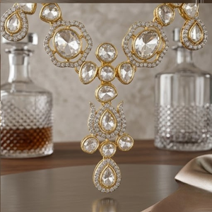 Elegant 925 Silver Kundan <b>Necklace</b> Set Traditional Bridal Jewelry Designer Pearl Earrings for Women Wear - Product Image 5