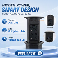 Prise motorisée intelligente escamotable étanche IP65 avec charge sans fil double USB A+C, prise EU pour table, idéale pour la cuisine et la maison