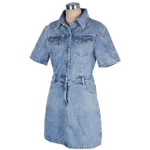 Vestido jeans feminino de meia manga para mulheres saias jeans