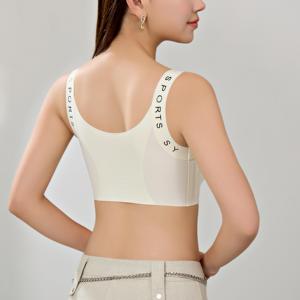 Sujetador deportivo sin costuras, sin aros, de una pieza, con tirantes anchos, copa completa, espalda en U delgada, push-up, transpirable, a prueba de golpes, con letras. - Product Image 4