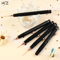 Hechunzi Brosse à Ongles à Manche en Plastique Noir, Pinceau Acrylique Rétractable pour Nail Art, Tailles 5 9 12 20 25mm