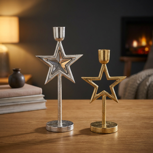 Sonnet Decor Star <b>Candlestick</b> Holder Set <b>Silver</b> & Gold Finish Handmade Durable Aluminum Christmas Home Decor - Product Image 1
