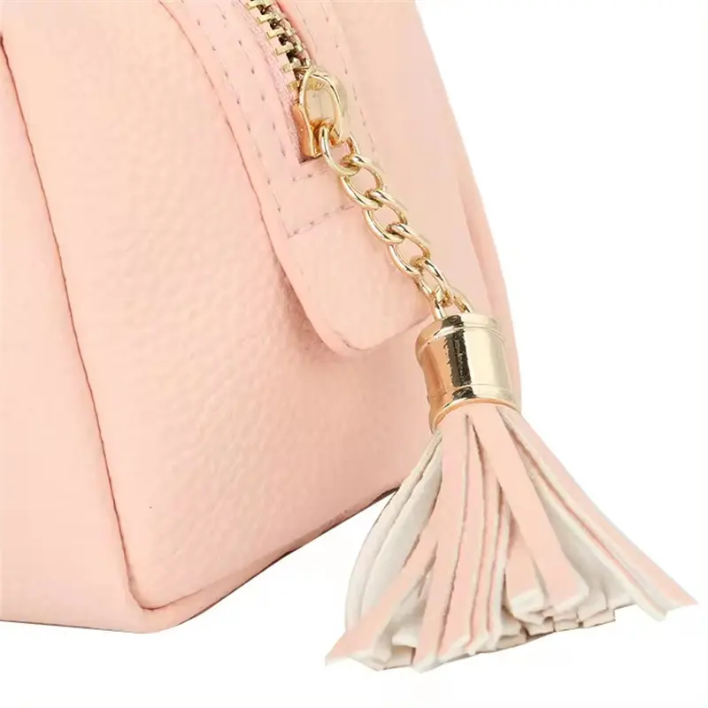 Fashion Lady's Elegant Metal Zipper Tassel Dustproof Handbag Litchi Grain Pu Leather Storage Women Cosmetic Bag