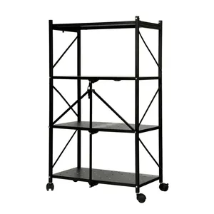 Supplier metal furniture can be foldable shelf to save space for storage flexible with wheels 3 layers steel folding rack rack