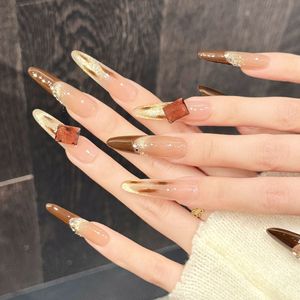 Nuevo Producto Lanzado, <span class=keywords><strong>Uñas</strong></span> Postizas Negras Estilo Francés con Brillantes Detalles Dorados, Diseño Exquisito <span class=keywords><strong>de</strong></span> Ojo <span class=keywords><strong>de</strong></span> Gato, Tallado a Mano - Product Image 4