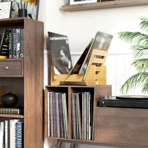Support de rangement pour disques vinyles en bambou pour <span class=keywords><strong>CD</strong></span>, DVD, LP, albums, capacité 50, pour la maison, le bureau, vente en gros, OEM, logo personnalisé - Product Image 3