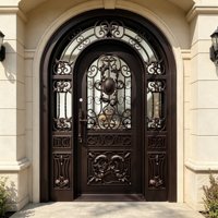 Portes Modernes Simples en Fer Forgé avec Verre Trempé Anti-Ouragan et Ignifuge pour Entrée Extérieure de Villa et Usage d'Appartement – Personnalisables
