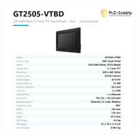 GT2505-VTBD Écran tactile HMI 5,7 pouces VGA 640x480 24V DC TFT 65k couleurs Ethernet RS-422 RS-485 SD IP67 pour contrôle PLC