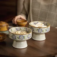 Handgemaakte hoge keramische vintage rustieke Chinese stijl serveerschaal met effen patroon voor fruit, 2026 nieuw, thee- en snackbord, gedroogd fruit