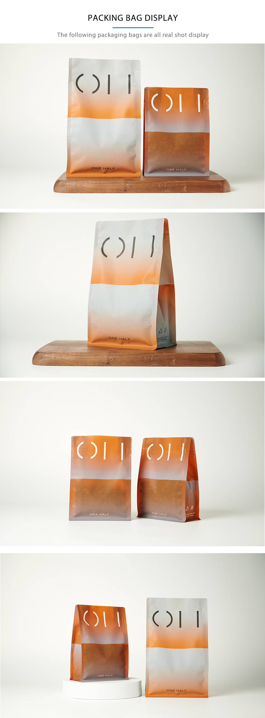 Kraft Paper Flat Bottom Pouch Customized Design For Daily Food Coffee Beans Packaging
