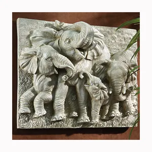 Statuette d'éléphant en marbre sculpté à la main, décoration de maison, sculpture avec relief murale