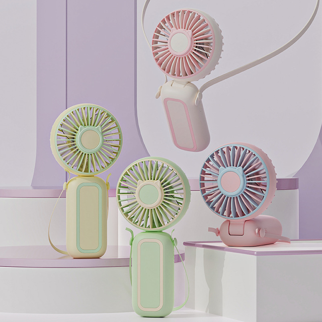 Wholesale Cartoon Neck-hanging Fans, Mini Handheld Fan, USB Charging Portable Folding Silent Fans