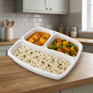 Bandeja de Polipropileno de Grado Alimenticio, Capacidad 3 CP, Opciones en Blanco/Negro/Rojo, Personalizable, Lonchera y Bandejas para Catering para Preparación de Comidas - Product Image 3