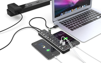 Alimentation 12V3A USB 3.0 5 Gbps Transfert de données Charge rapide Répartiteur USB 10 ports Hub 10-en-1 en alliage d'aluminium en stock