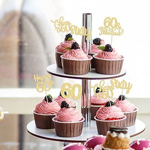 Decorazioni per Cupcake per <span class=keywords><strong>60</strong></span>° Compleanno, Topper Dorati 'Sixty Cheers to <span class=keywords><strong>60</strong></span> Years Old' per Festa di <span class=keywords><strong>60</strong></span> Anni - Product Image 6