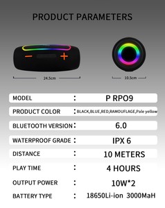 ลำโพงพกพา P PRO9 ไฟ RGB LED กันน้ำ ซับวูฟเฟอร์สำหรับใช้งานกลางแจ้ง ใช้พลังงานจากแบตเตอรี่ เครื่องเล่นเสียงไร้สาย - Product Image 2