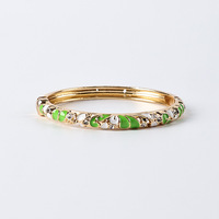 Gelang Enamel Terbuka Berlapis Emas HLT Fashionable Retro Warna-warni Cloisonne Berhiaskan Rhinestone untuk Wanita, Desain Tetesan Air/Kelopak Bunga