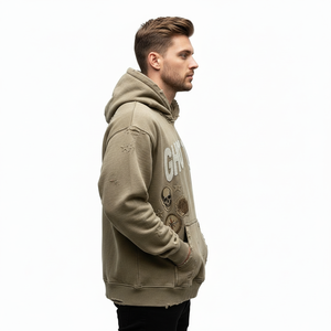 Sudadera con Capucha de Algodón para Invierno, Diseño Grueso de Felpa, Parches Bordados, Gráficos de Letras y Ciudad Fantasma, Unisex, Estilo Vintage Holgado - Product Image 3