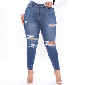 Pantalones vaqueros ajustados de cintura alta informales de talla grande para mujer, de mezclilla lavada a la piedra, poliéster/algodón, para mamá - Product Image 1