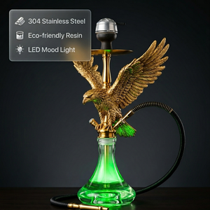 Ensemble complet de chicha arabe Gold Eagle Hookah Craft en résine, avec pot à cigarettes et chicha - Product Image 1