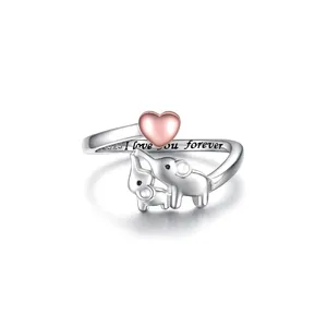Anillo de plata de ley S925 para mamá, joyería de animales para madre, hija, Nana, mujeres, oso Polar, Panda, conejito, pingüino, anillos ajustables - Product Image 1
