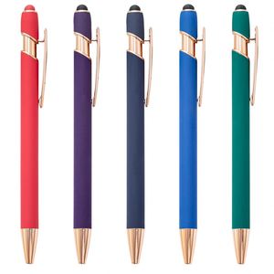 Stylo à bille en métal durable avec pointe tactile en caoutchouc souple, cadeaux de bienvenue, activités promotionnelles, logo personnalisé, sérigraphie bleu noir - Product Image 2