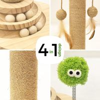 Sisal-Kratzbaum mit Ballbahn und Aussichtspunkt, 4-in-1 Interaktiver Katzenständer mit Pompon-Spielzeug für Wohnungskatzen