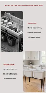 Lavabo double <span class=keywords><strong>vasque</strong></span> en plastique PP écologique et facile à nettoyer pour hôtels, avec <span class=keywords><strong>meuble</strong></span> <span class=keywords><strong>sous</strong></span>-<span class=keywords><strong>vasque</strong></span> pour salle de bain - Product Image 2