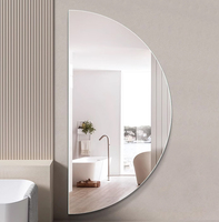 Miroir semi-circulaire rétroéclairé sans cadre à LED mural pour salon, chambre, entrée, salle de bain, décoration intérieure, vente en gros