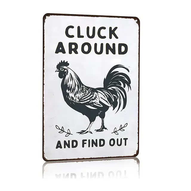 Pollo divertente Cluck in giro e scopri il segno di latta per la casa fattoria pollaio cucina arredamento giardino 8X12 pollici