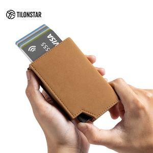 TILONSTAR TVC503 Custom Logo Aluminum Slimline Automatic Pop up <b>Card</b> Case RFID Blocking Business Leather ID <b>Card</b> <b>Holder</b> for Men - Product Image 2