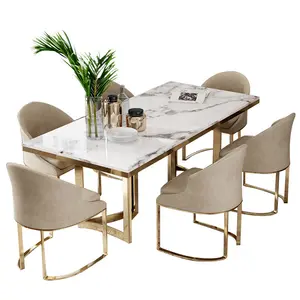 2021 طاولة طعام رخامية أعلى طاولة طعام مجموعة أرجل ذهبية بسيطة طاولة طعام 6 مقاعد esstisch