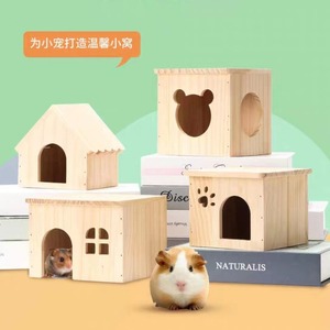 Casa de Madera para Hámster, Refugio para Mascotas de Madera Maciza, Refugio para Animales Pequeños, Duradero para Uso en Interiores - Product Image 2